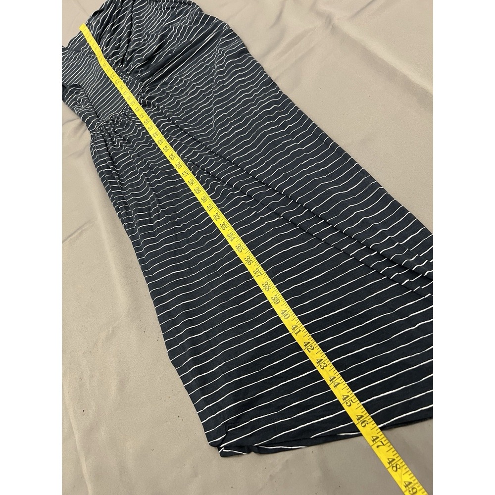 Hugo Boss Midi Dress Esay Ruched Asymmetric Bateau Neckline Blue Striped Size S - Picture 6 of 11